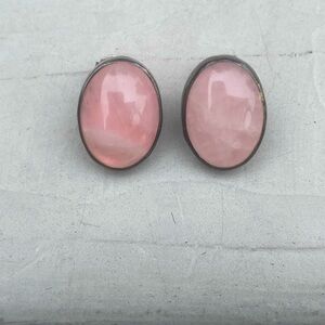 Silver & Rose Quartz Stud Earrings